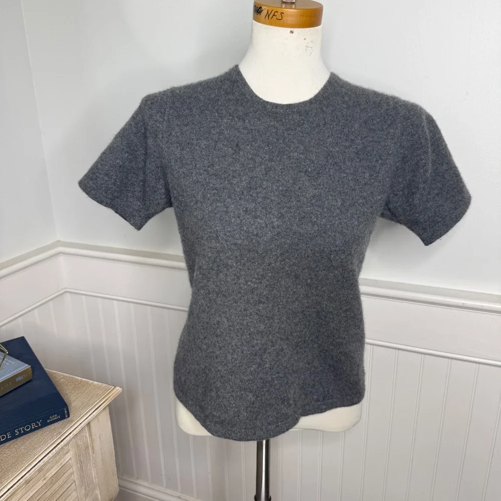 Randy Kemper Womens Gray 100% Cashmere Short Sleeve Crew Neck Sweater Size S
